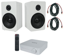 2 Rockville RockShelf 58W 360w 5.25" White Bookshelf Speakers+Bluetooth/Wifi Amp