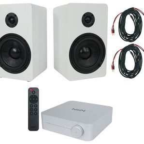 2 Rockville RockShelf 58W 360w 5.25" White Bookshelf Speakers+Bluetooth/Wifi Amp