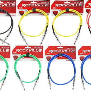 10 Rockville 3'  1/4" TS - 1/4'' TS Guitar/Instrument Cable (5 Colorsx2 of each)