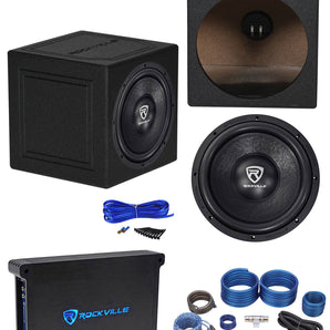 Rockville W12K6D4 V2 12" 2400w Car Subwoofer+Sealed Box+Mono Amplifier+Amp Kit