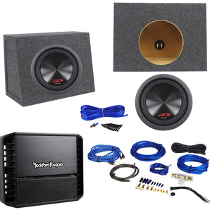 Alpine SWR-8D4 8" 350W RMS Subwoofer+Slim Box+Rockford Mono Amplifier+Amp Kit