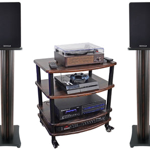 Pair Rockville RockShelf 54D Dark Wood 5.25" Bookshelf Speakers+36" Stands+Rack