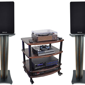 Pair Rockville RockShelf 68D Dark Wood 6.5" Bookshelf Speakers+28" Stands+Rack