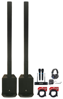 (2) AS8 1000W Line Array DJ PA Column Speakers w/ Mics + Headphones