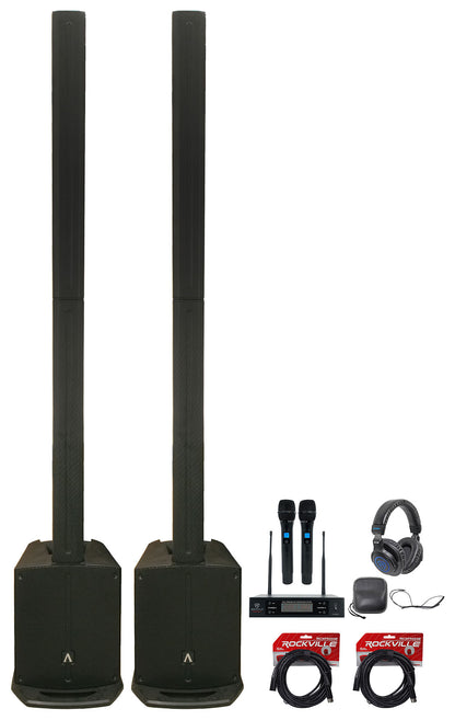 (2) AS8 1000W Line Array DJ PA Column Speakers w/ Mics + Headphones