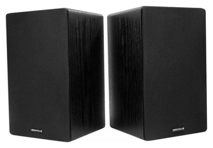 RockShelf 64B Black 6.5" Home Bookshelf Speakers+8 inch Wood Stands