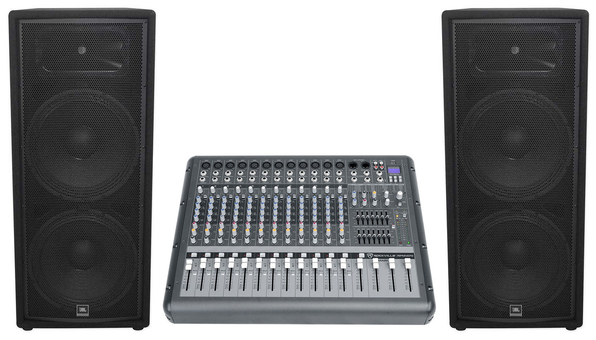 JRX225 Dual 15" PA Speakers with RPM1470 Powered Mixer
