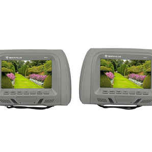 Pair Rockville RHP7-GR 7” Grey TFT-LCD Car Headrest Monitors+2 Wireless Headsets