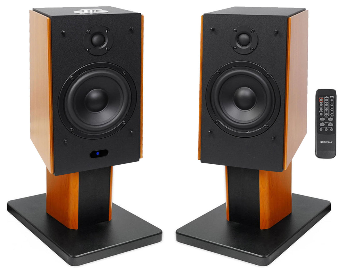 (2) HD5 5" Bluetooth Bookshelf Home Theater Speakers+Wood Stands