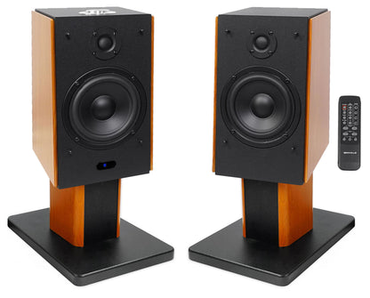(2) HD5 5" Bluetooth Bookshelf Home Theater Speakers+Wood Stands