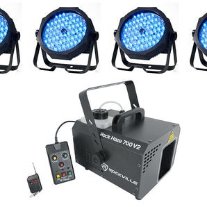 6) Eliminator American DJ MEGA GO PAR 64E RGB+UV PAR Can Stage Wash Lights+Hazer