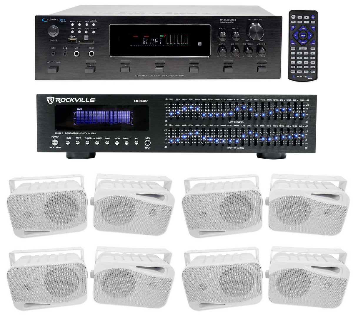 6-Zone Receiver with (4) Pairs of White 4" Indoor/Outdoor Speakers, Home Package