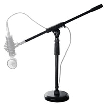 Desktop Mic Stand w / Steel Round Base + Fixed Boom and Rubber Pad