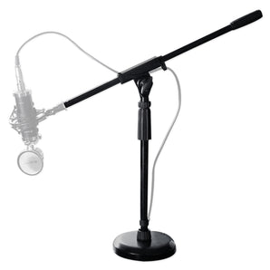 Rockville Desktop Mic Stand w / Steel Round Base + Fixed Boom and Rubber Pad