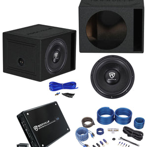 Rockville W12K6D2 V2 12" 2400w Subwoofer and Vented Sub Box+Mono Amplifier+Amp Kit