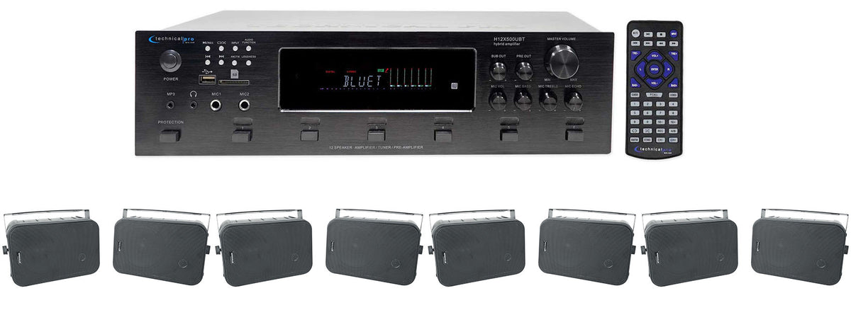 H12X500UBT 6-Zone Receiver & 4x HP65S-8 Black 6.5" Speaker Bundle