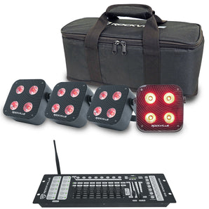 Rockville 4 PACK MINI RF4 V2 BLACK DJ Wash Up Lights+App+Wireless DMX Controller