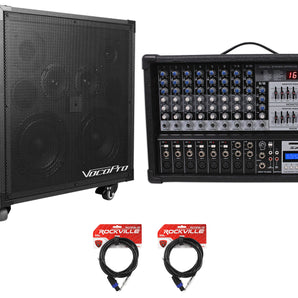 Vocopro 6-Speaker Cabinet+12 Channel 4800w Powered Mixer/7 Band EQ/Effects/USB