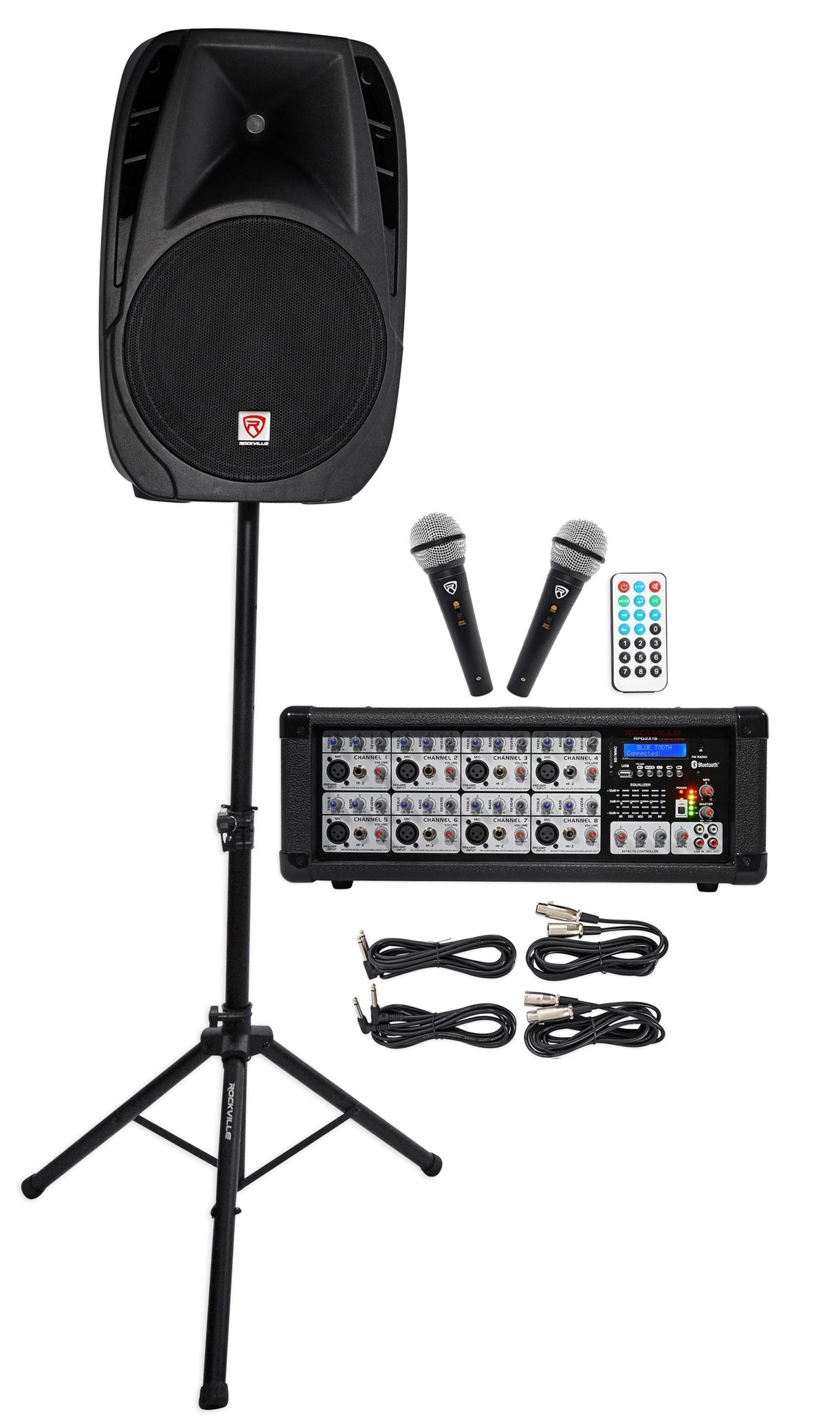 Rockville RPG2X15 BOX 1 1400 Watts DJ PA Mixer+15" Passive Speaker+2 Stands+2 Mics+Cables