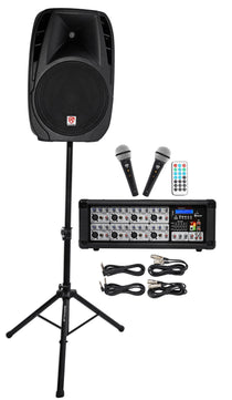 Rockville RPG2X15 BOX 1 1400 Watts DJ PA Mixer+15" Passive Speaker+2 Stands+2 Mics+Cables