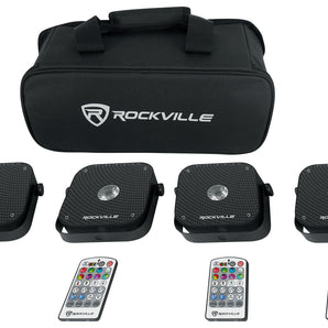 Rockville 4 PACK MINI RF1 V2 Black RGBWA+UV DJ Par Wash Up Lights+Bag+RF Remote