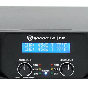 Rockville D12 5000w Peak/1400w RMS Power Amplifier 2 Channel Class D Pro/DJ Amp