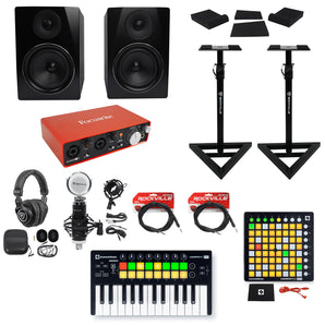 Focusrite Recording Interface+Controller+Pad+Mic+Headphones+6.5" Monitors+Stands