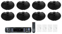 (8) 16 Ohm Dual 4" Black Outdoor Patio Speakers+Receiver+Controls