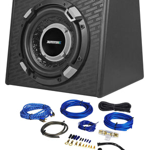 Autotek SSW112A 800 Watt Powered 12" Subwoofer Car Audio Sub+Enclosure+Wire Kit