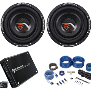 2) Rockville W8T4-S2 8" Shallow 1000w Slim Car Subwoofers Subs+Amplifier+Amp Kit