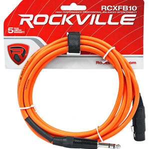 Rockville RCXFB10O 10' Female XLR to 1/4'' TRS Cable Orange, 100% Copper