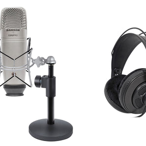 Samson C01U Pro Recording Podcast Microphone+Shock Mount+Mic Stand+Headphones