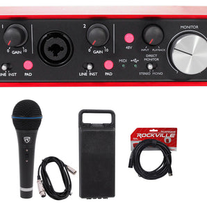 Focusrite SCARLETT 2I4 2nd G 192kHz USB Audio Recording Interface+Mic+Case+Cable