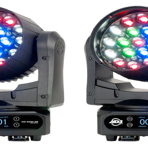 (2) American DJ ADJ VIZI WASH Z19 380 Watt RGBW LED DMX Moving Head Wash Lights
