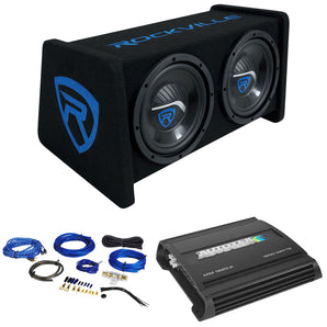 Rockville RV208P Dual 8" 800w Car Subwoofers in Vented Sub Box+Autotek Amplifier