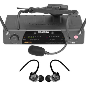 Samson Airline 77 Wireless Fitness Headset Microphone Mic System+Mackie Earbuds