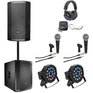 JBL PRX815W 15" 1500w Powered Speaker w/Wi-Fi+Sub+Headphones+2) Mics+Par Lights