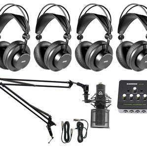 (4) AKG K275 Recording Studio Headphones+Headphone Amplifier+Microphone+Boom Arm