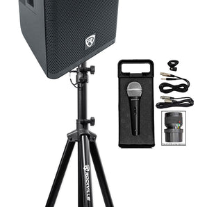 Rockville DX12 12" Class D 500 Watt RMS Powered DJ PA Speaker+Stand+Microphone