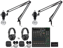 2-Person Podcast Recording Kit with ProFX10v3+ Mixer and Boom Arms
