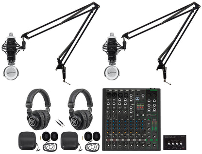2-Person Podcast Recording Kit with ProFX10v3+ Mixer and Boom Arms