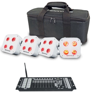 Rockville 4 PACK MINI IR4 White DJ/Party Wash Lights+App+Wireless DMX Controller