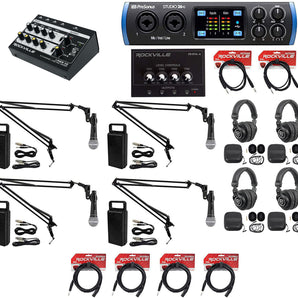4-Person Podcast Podcasting Recording Kit w/Presonus STUDIO 26C Interface+Booms