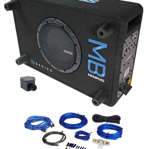 Memphis Audio MBE8SP 8" 300w Powered Loaded Car Subwoofer+Enclosure Box+Wire Kit