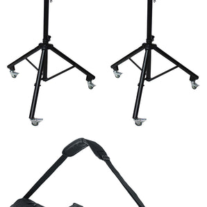 2 ProX X-SW15 Foldable and Adjustable Speaker Lighting Tripod Stands+Casters+Bag