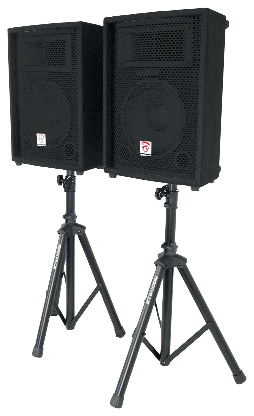 Pair Rockville 10" 800 Watt Passive Pro Audio PA Speakers+2 Stands+2 Metal Mics