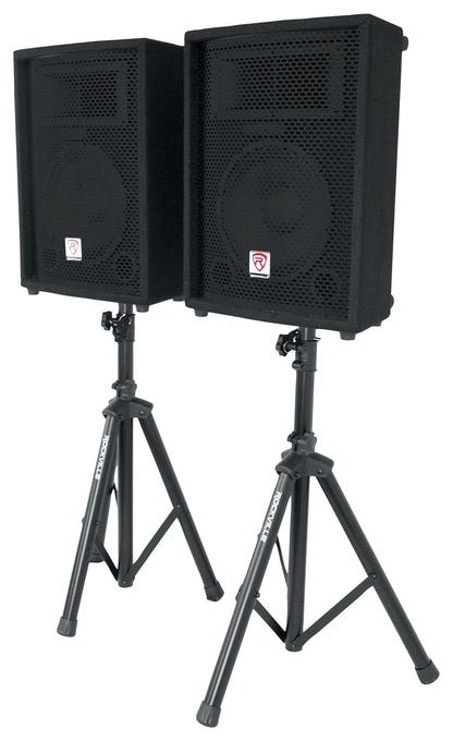 Pair Rockville 10" 800 Watt Passive Pro Audio PA Speakers+2 Stands+2 Metal Mics