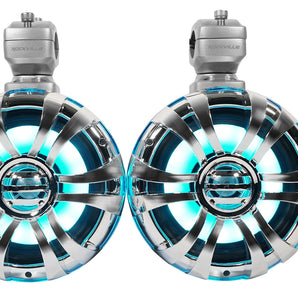 2) Rockville WB65KLED 6.5" 600w Metal Marine Wakeboard LED Tower Speakers+Remote