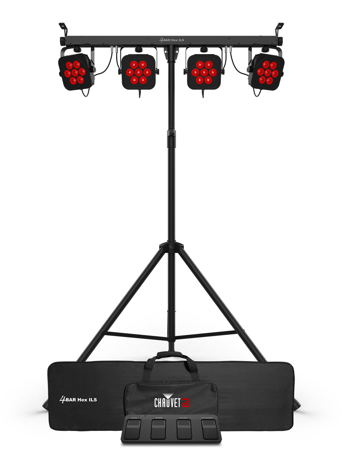 Chauvet DJ 4BAR HEX ILS RGBAW+UV LED Wash Lighting System w/Stand+Footswitch+Bag