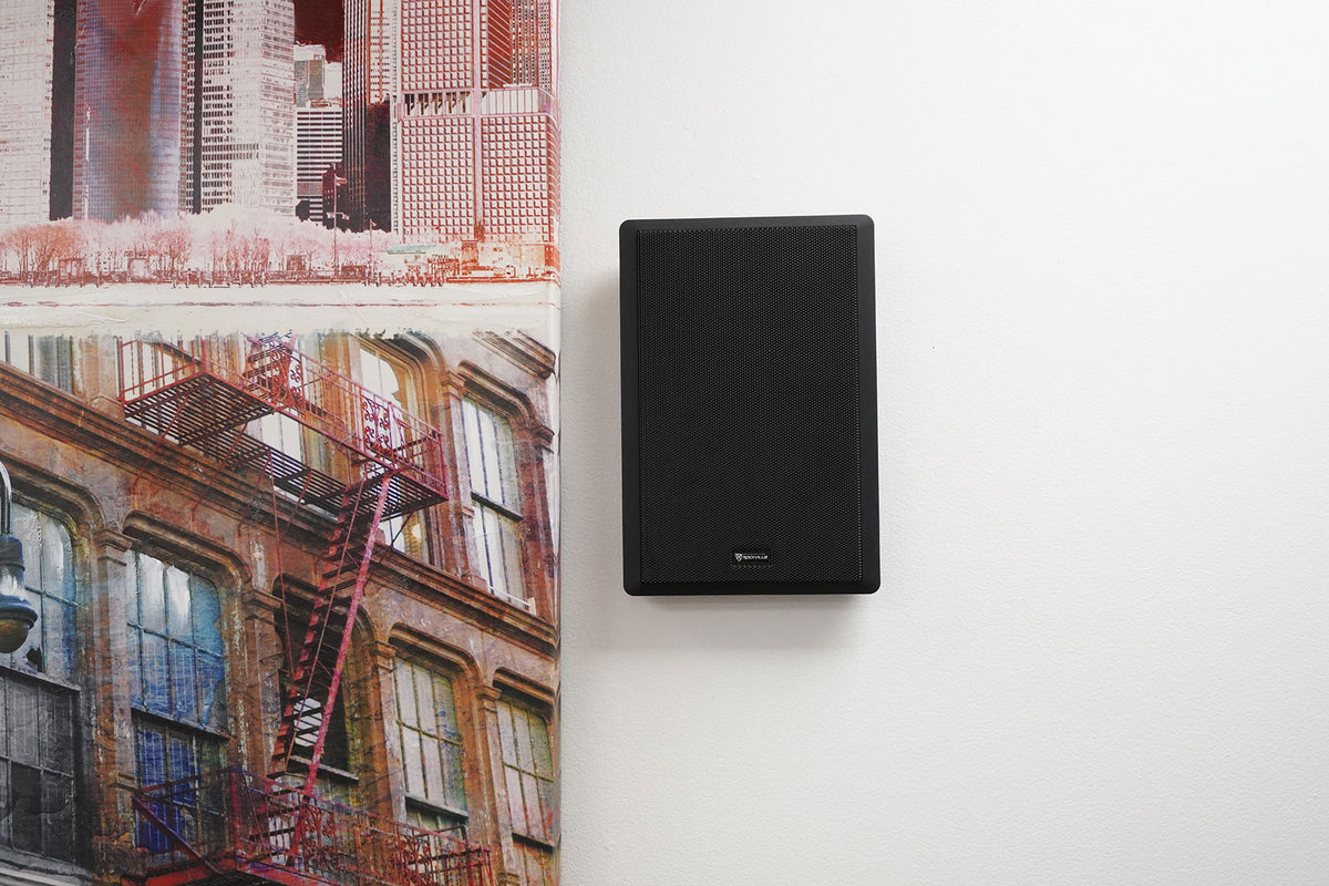 Rock Zone 8 Ch. Receiver+(16) Black Slim Wall Speakers For Restaurant
